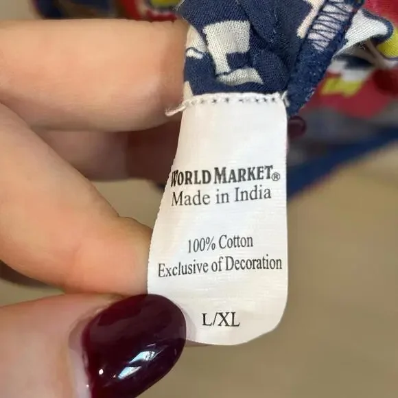 World Market Women L/XL Tunic Dress Embroidered Geometric Boho Tassel Aztec - Picture 5 of 7